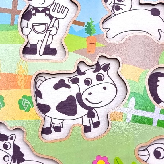 TOOKY TOY Medinis Montesori galvosūkis „Fermos“ su derinimo smeigtukais