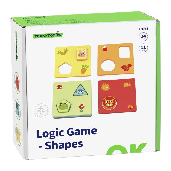 TOOKY TOY Montessori dėlionė Formos ir Spalvų Gyvūnai 6 Lentos FSC
