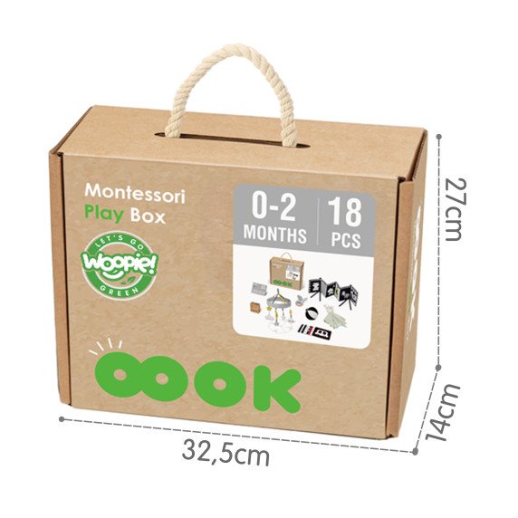 WOOPIE GREEN dėžė XXL Montessori edukacinė 7in1 jutimo dėžė 0-2 mėnesiai 18 vnt. FSC