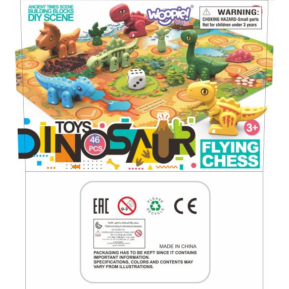 WOOPIE 2-in-1 Statybos rinkinys Dinosaurų stalo žaidimas + 46 kauliukai
