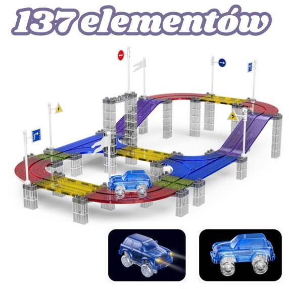 WOOPIE Magnetinis automobilių lenktynių takas + 137 El. Automobiliai