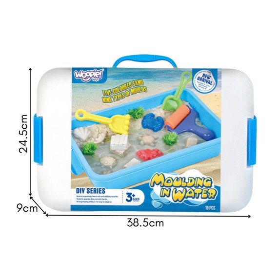 WOOPIE Kinetic Sand Magic vandeniui 18 dalų rinkinys su dėžute