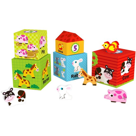 WOOPIE GREEN Ūkininkavimo dėžės kubas puzzle + figūrėlės 10 vnt.