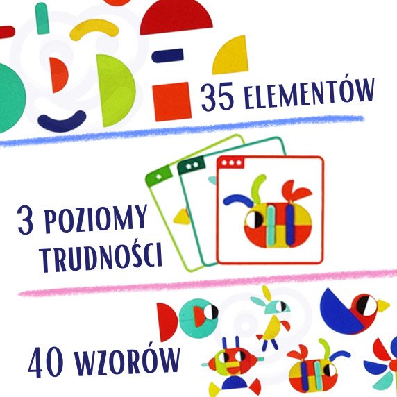 WOOPIE GREEN Medinis Montesori Gudravimo galvosūkis su 40 modelių atkūrimo galimybėmis 55 dalys FSC sertifikuotas