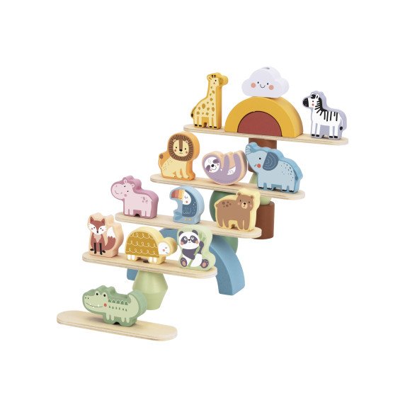 WOOPIE GREEN Balansuojantys mediniai gyvūnai stambinami puzzle FSC