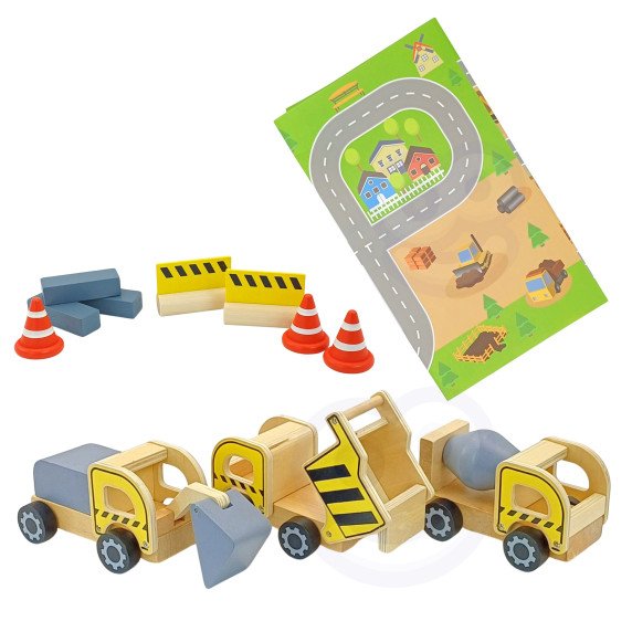WOOPIE GREEN Medinis statybos aikštelės 5-in-1 mobilus kranas XXL statybos transporto priemonės 13 vnt. FSC