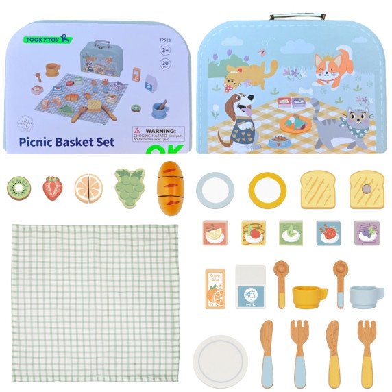 TOOKY TOY Pikniko rinkinys maisto pjaustytuvu su velkru Pusryčių rinkinys