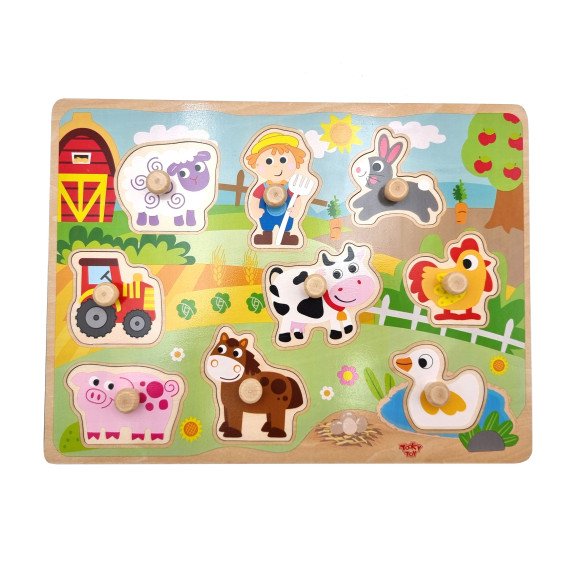 TOOKY TOY Medinis Montesori galvosūkis „Fermos“ su derinimo smeigtukais