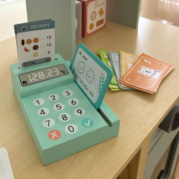 TOOKY TOY Produktų parduotuvės stalas Iš medžio Orkaitė Svarstyklių Kortelių skaitytuvas