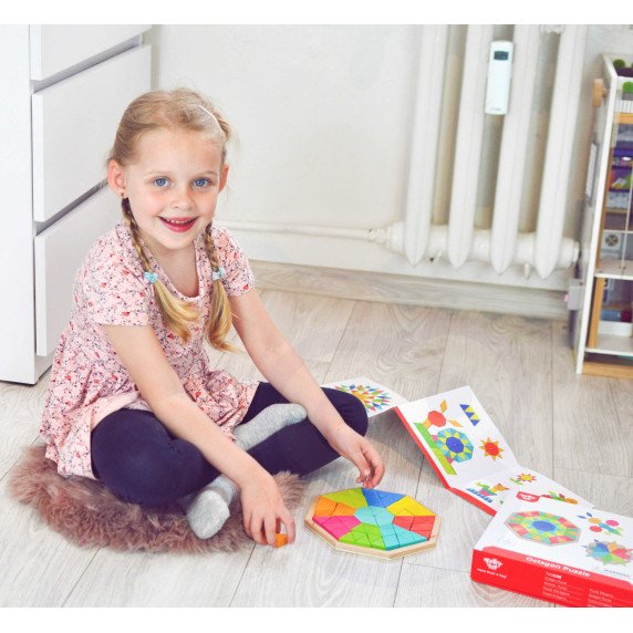TOOKY TOY Aštakampis galvosūkis iš medžio mozaikos, mokomasis (73 vnt.)