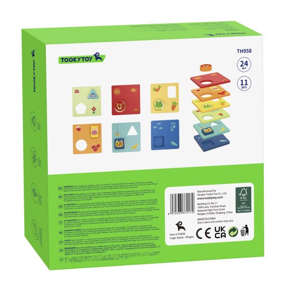 TOOKY TOY Montessori dėlionė Formos ir Spalvų Gyvūnai 6 Lentos FSC
