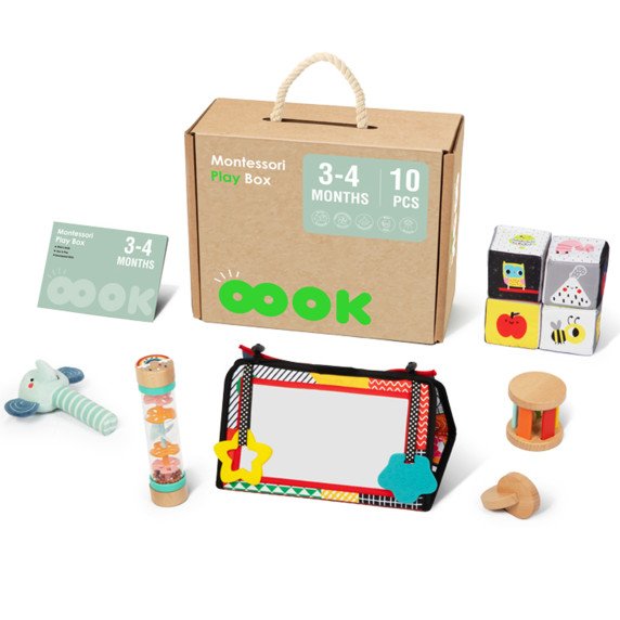 TOOKY TOY dėžė XXL Montessori mokomoji 6in1 jutimo dėžė 3-4 mėnesiai