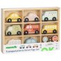 TOOKY TOY rinkinys iš medinių transporto priemonių ir eismo ženklų dėžutėje