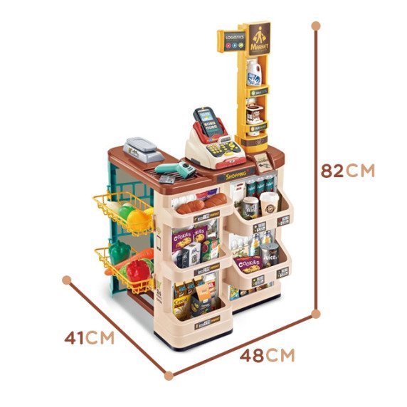 WOOPIE super marketas su vežimu, svarstyklėmis, kasos aparatu, skaneriu ir 48 priedų.