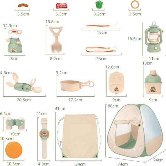 WOOPIE atradimo Mažojo tyrėjo rinkinys XXL lauko stovyklai su bivakine palapine, 15 vnt.