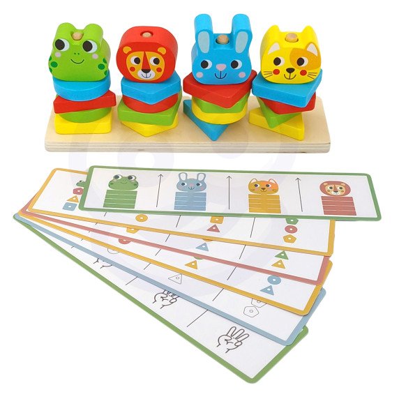 WOOPIE GREEN Montessori galvosūkių piramidės gyvūnai 27 vnt FSC