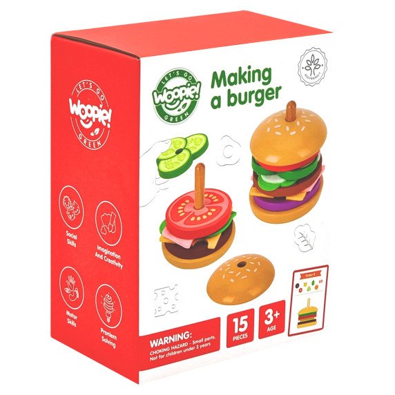 WOOPIE GREEN Medinis Burgerių Restorano Puzzle Vaikams 15 Dalys FSC Sertifikuotas