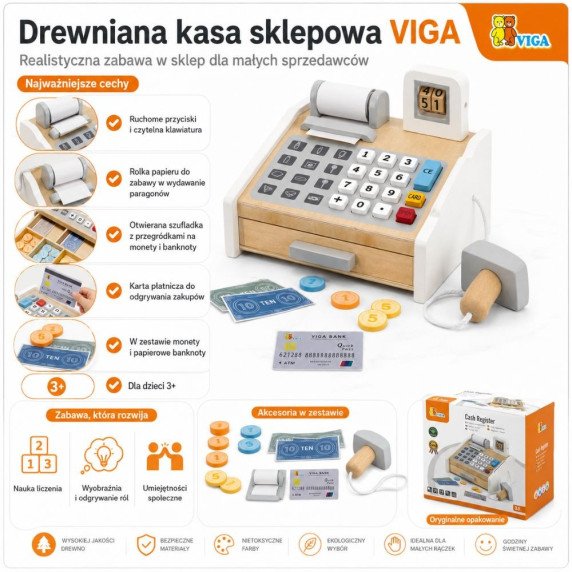 VIGA medinis piniginės registras pilkas ir baltas
