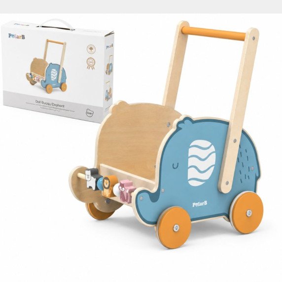 VIGA PolarB Medinis 2-in-1 Vežimėlis, Ratai, Dramblys