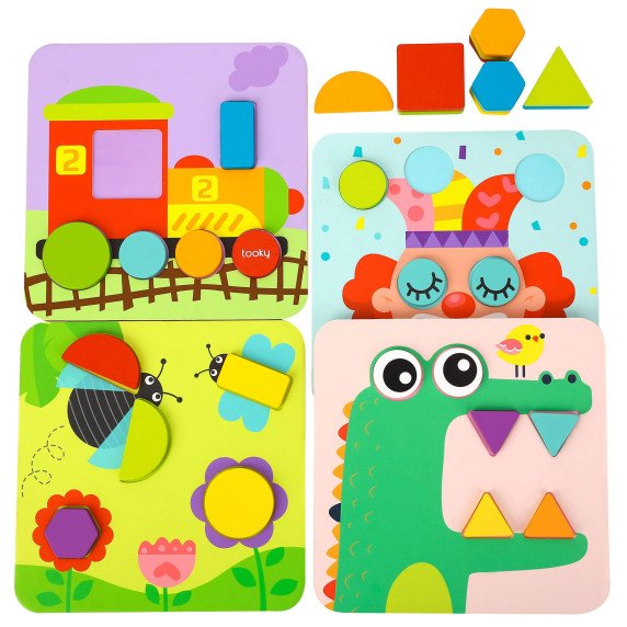 TOOKY TOY 4 in 1 Puzzle Montessori Blokų galvosūkiai