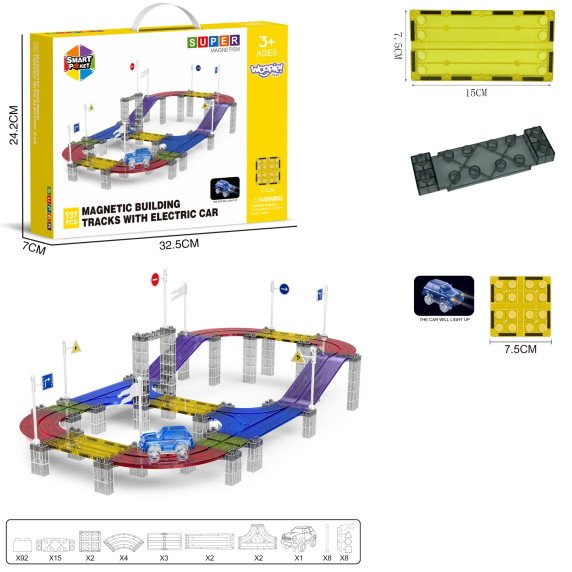 WOOPIE Magnetinis automobilių lenktynių takas + 137 El. Automobiliai