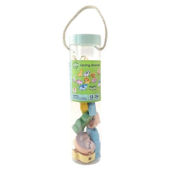 Mediniai sukimų blokai „WOOPIE GREEN“ su gijimo žiedais, susipynusiais ZOO Montessori, 13 vnt.