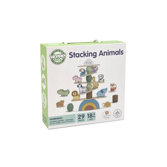 WOOPIE GREEN Balansuojantys mediniai gyvūnai stambinami puzzle FSC