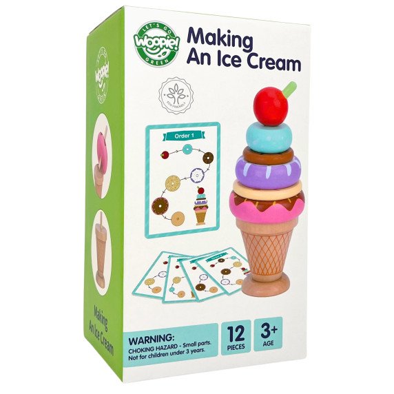 WOOPIE GREEN Medinis ledų kremo Montessori galvosūkis Iš gamyklų 12 dalių FSC