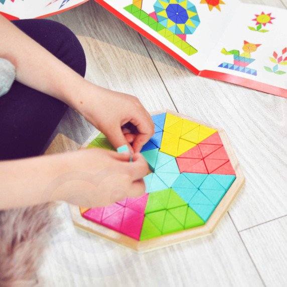 TOOKY TOY Aštakampis galvosūkis iš medžio mozaikos, mokomasis (73 vnt.)