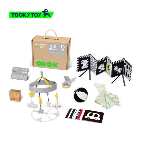 TOOKY TOY dėžutė XXL Montessori mokomoji dėžutė 7in1 jautriems pojūčiams 0-2 mėnesiai