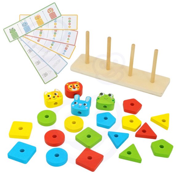 WOOPIE GREEN Montessori galvosūkių piramidės gyvūnai 27 vnt FSC