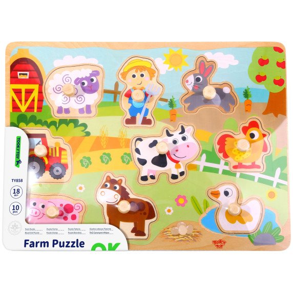 TOOKY TOY Medinis Montesori galvosūkis „Fermos“ su derinimo smeigtukais
