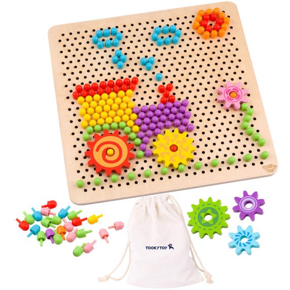 TOOKY TOY Montessori Mozaikos galvosūkių lenta su smeigėmis „Climbing“ 88 vnt.
