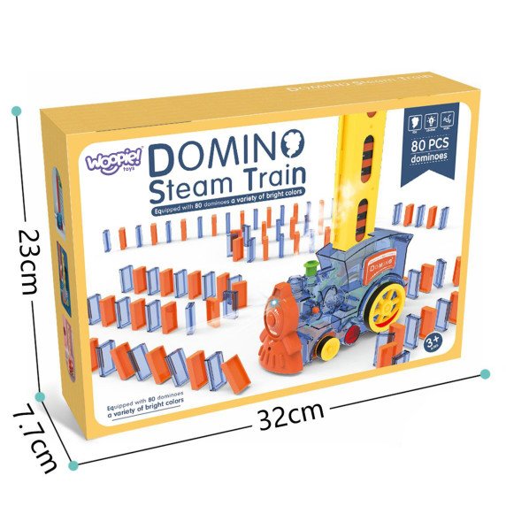 WOOPIE Elektrinis Traukinio Lokomotyvas Domino Blokams su Garu 80 vnt.
