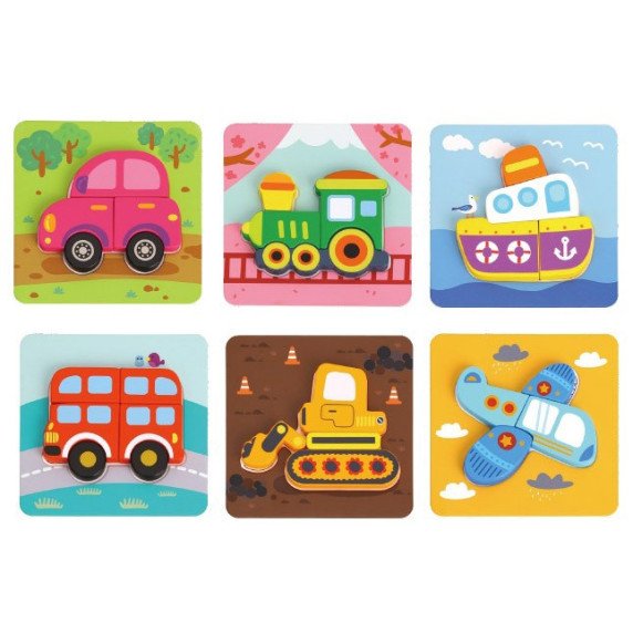 WOOPIE GREEN Mediniai puzzle transporto priemonės Montessori FSC