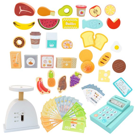 TOOKY TOY Produktų parduotuvės stalas Iš medžio Orkaitė Svarstyklių Kortelių skaitytuvas