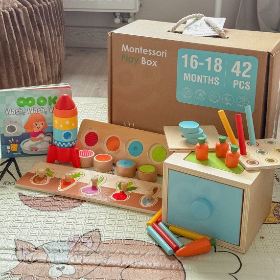 TOOKY TOY dėžutė XXL Montessori mokomoji 7in1 jutiminė dėžutė 16-18 mėnesių