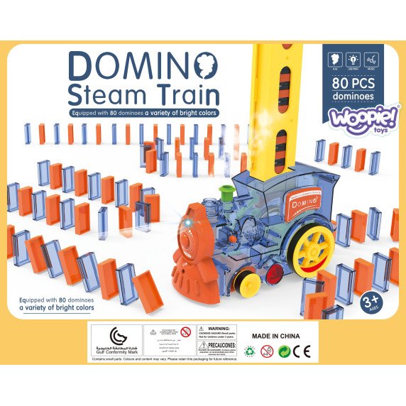 WOOPIE Elektrinis Traukinio Lokomotyvas Domino Blokams su Garu 80 vnt.