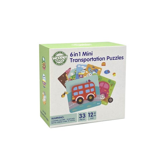 WOOPIE GREEN Mediniai puzzle transporto priemonės Montessori FSC