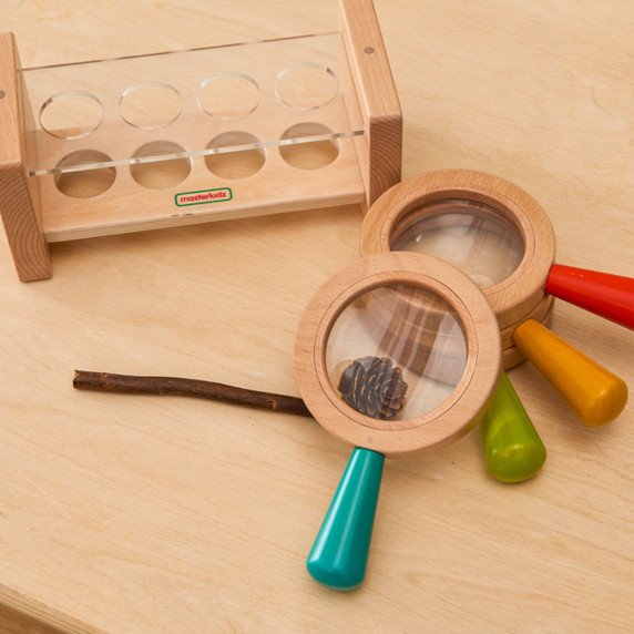 Medžio didinamųjų stiklų rinkinys su dėžute iš MASTERKIDZ