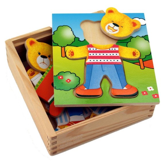 VIGA Medinis galvosūkis Mokomasis galvosūkis Teddy Bear berniukui apsirengti