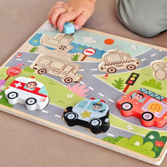 TOOKY TOY Mediniai Montessori galvosūkiai Transporto priemonės Automobiliai Lėktuvas Laivas Miestas Atitikimas Formos