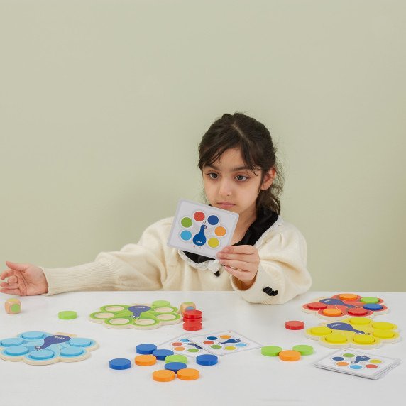VIGA medinis matematikos spalvų žaidimas Paukščio uodega Montessori + kortelės