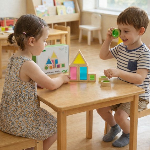 TOOKY TOY Mediniai įvairiausių spalvų veidrodiniai blokai, rinkinys iš 8 dalių FSC