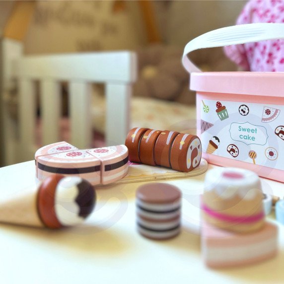 TOOKY TOY Saldžių pyragėlių rinkinys iš medžio dėžutėje Konditerijos ledainėlis.