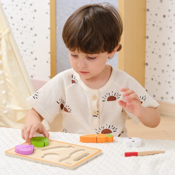 VIGA medinis Montessori edukacinis dėlionės daržovės pjauti