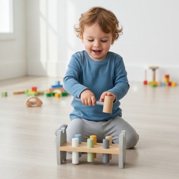 Viga PolarB medinis pingvinas Montessori plaktukas smūgiui