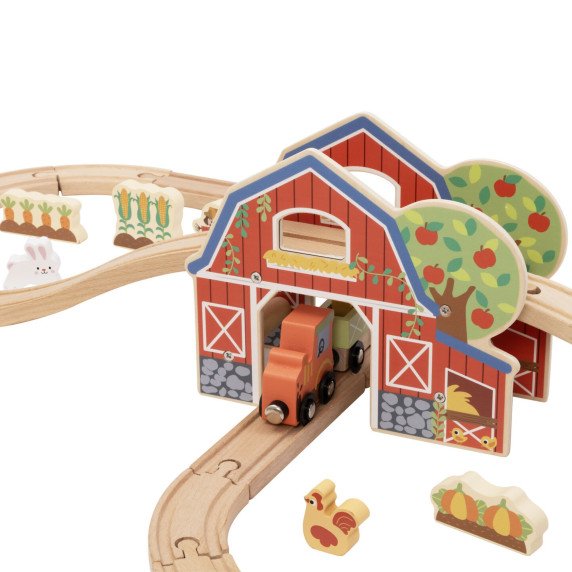 TOOKY TOY Medinė ūkininkavimo traukinio rinkinys 48 vnt.