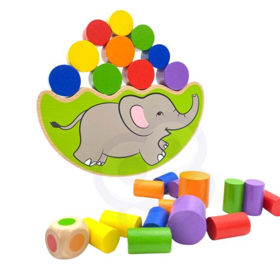 VIGA medinis balansuojantis elefantas Montessori galvosūkis