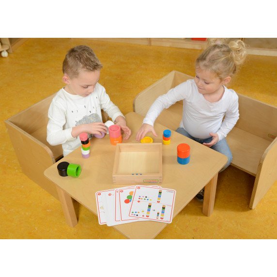 MASTERKIDZ Įvairių spalvų mediniai blokeliai ir apvalios taurės